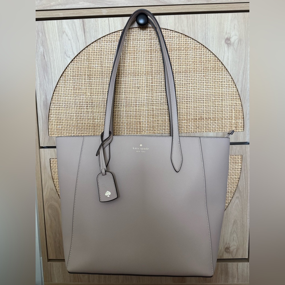 Kate Spade Gray Structured Tote with Leather Trim